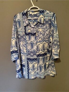 Rose & Olive Blue and White Paisley Blouse